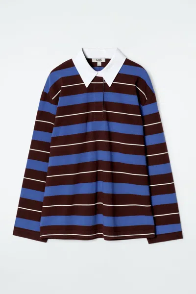 Cos Striped Long-sleeved Polo Shirt In Red
