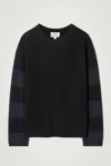 Cos Striped Merino Wool Sweater In Black