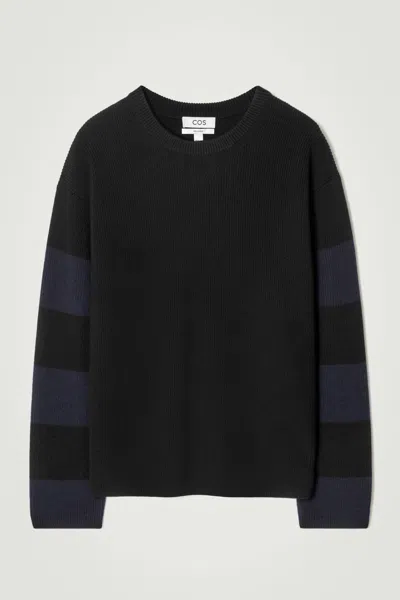 Cos Striped Merino Wool Sweater In Black