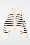 Cos Striped Merino Wool V-neck Cardigan In White