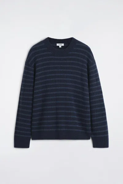 Cos Striped Merino-cashmere Sweater In Navy
