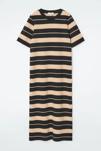 Cos Striped Midi T-shirt Dress In Beige