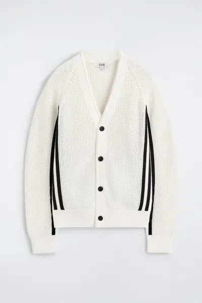 Cos Striped Open-knit Cotton Cardigan In White