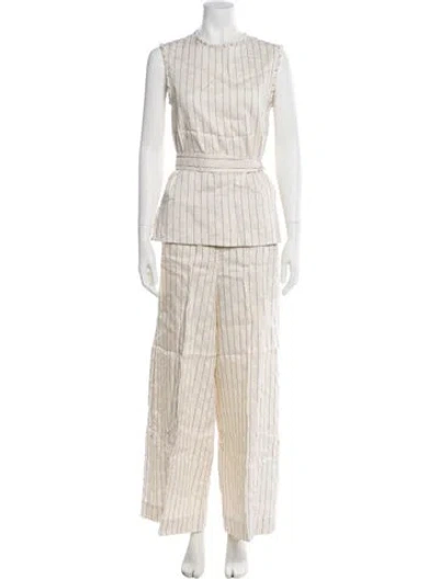 Pre-owned Cos Striped Raw-edge Trim Pant Set In Neutral