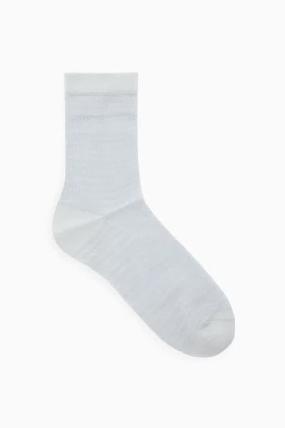 Cos Striped Ribbed Socks In Grey