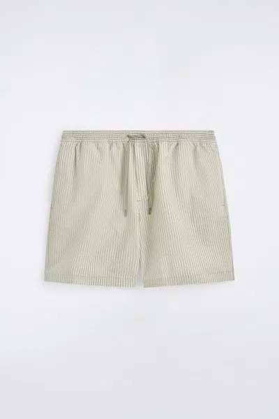 Cos Striped Seersucker Drawstring Swim Shorts In Green