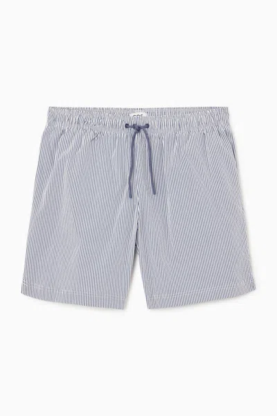 Cos Striped Seersucker Swim Shorts In Blue