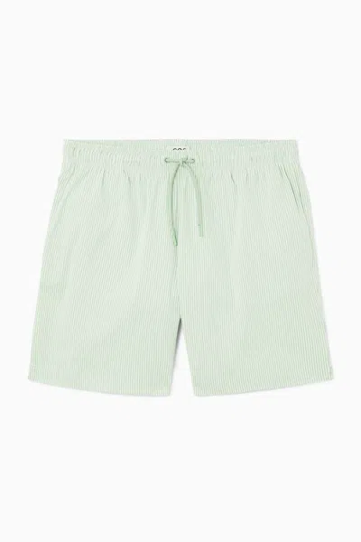 Cos Striped Seersucker Swim Shorts In Green