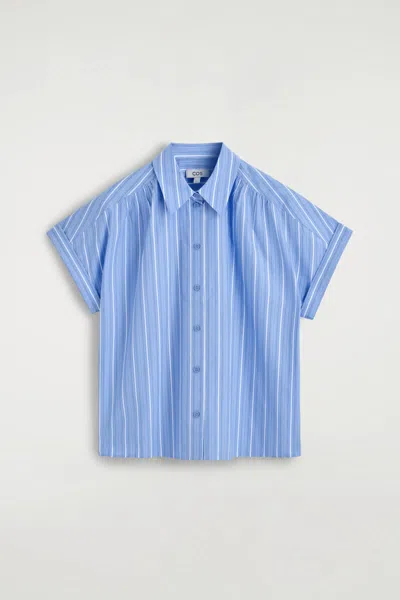 Cos Striped Short-sleeved Cotton Shirt In Blue
