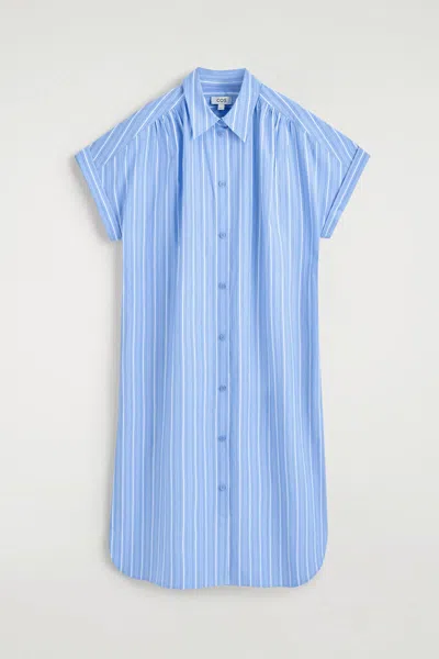 Cos Striped Short-sleeved Cotton Shirt Dress In Blue