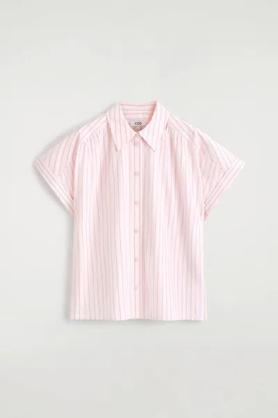Cos Striped Short-sleeved Cotton Shirt In Pink