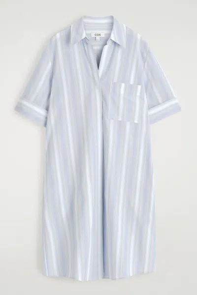 Cos Striped Shortsleeved Shirt Dress In Light Blue