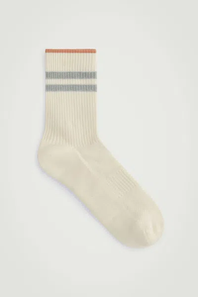 Cos Striped Sports Socks In Orange