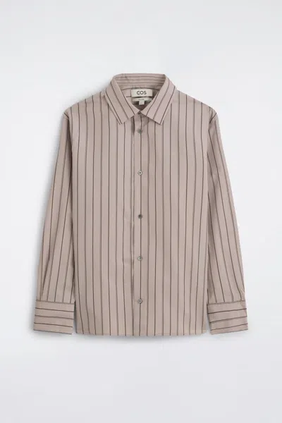 Cos Striped Structured Cotton-silk Shirt In Brown