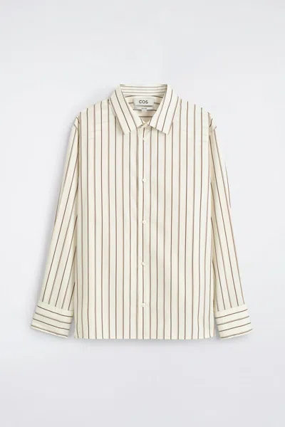 Cos Striped Structured Cotton-silk Shirt In White
