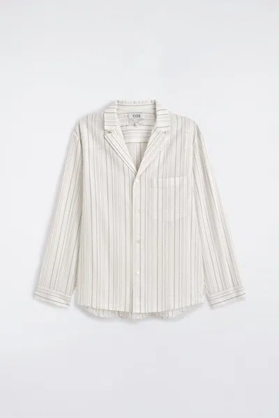 Cos Striped Textured Camp-collar Shirt In White