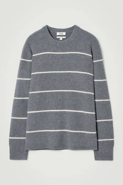Cos Striped Wool And Yak-blend Sweater In Grey