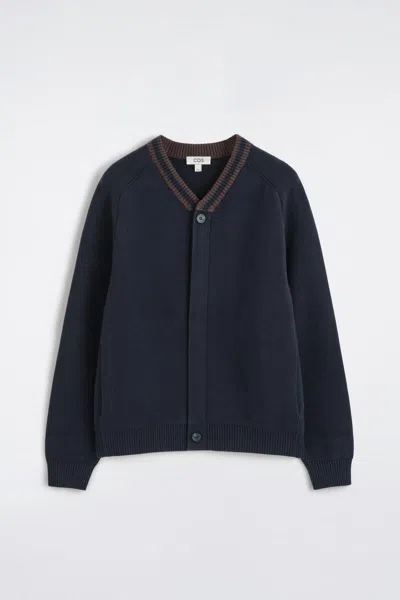 Cos Cardigan In Misto Cotone Con Colletto A Righe In Blu