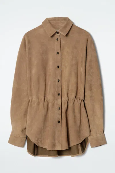 Cos Suede Drawstring Shirt In Brown