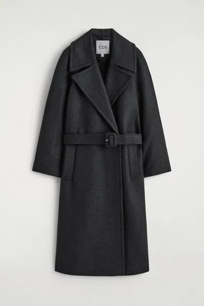 Cos Tailored Belted Wool-twill Coat In Gray