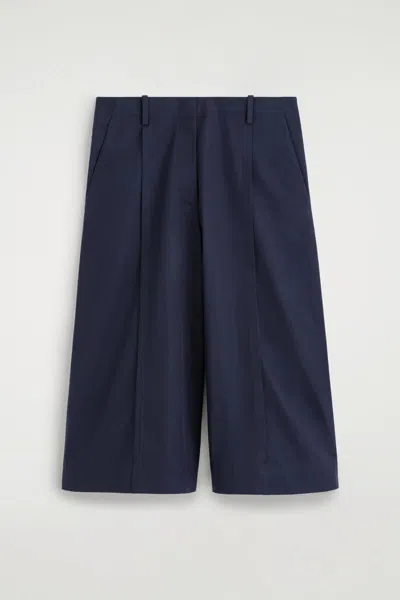 Cos Tailored Cotton-twill Culottes In Navy