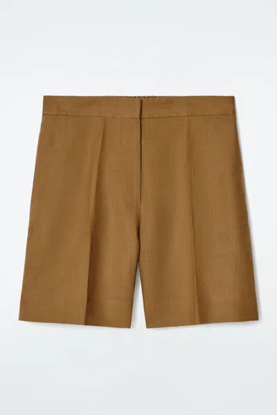 Cos Tailored Elasticated Linen Shorts In Beige