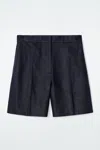 Cos Tailored Elasticated Linen Shorts In Navy