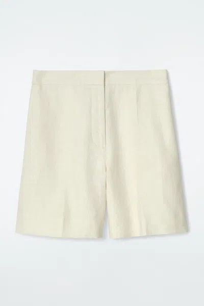Cos Tailored Elasticated Linen Shorts In Yellow