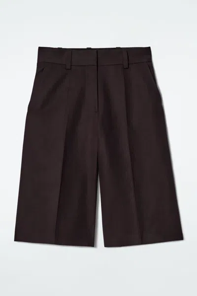 Cos Tailored Linen-blend Longline Shorts In Brown