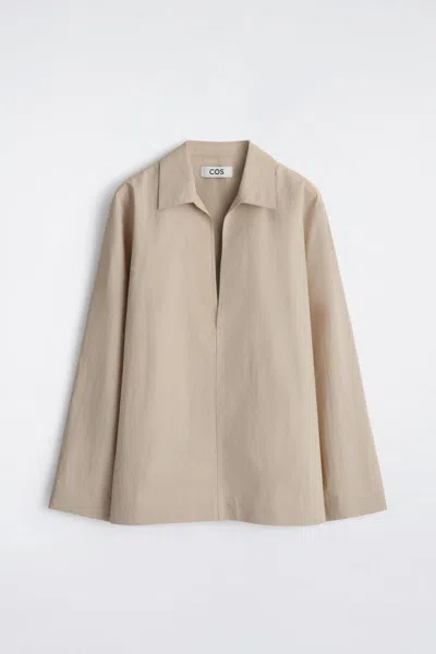 Cos Chemise Habillée En Nylon À Col Ouvert In Sand