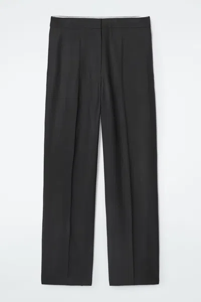 Cos Tailored Wool Barrel-leg Trousers In Black