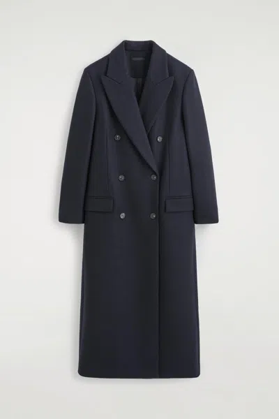 Cos Tailored Wool Double-breasted Long Coat In Blue