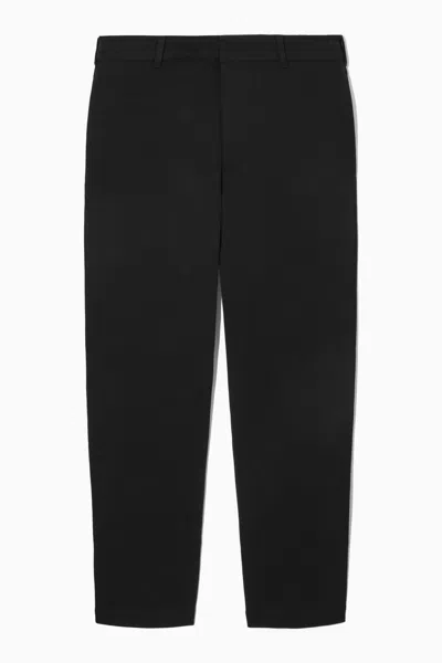 Cos Tapered Cotton-jersey Trousers In Black