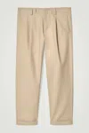 Cos Tapered Cotton Turn-up Trousers In Beige