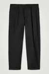 Cos Tapered Cotton Turn-up Trousers In Black