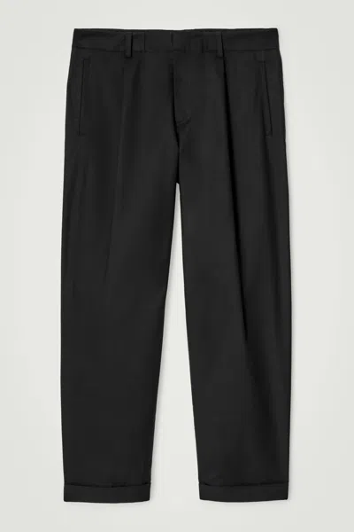 Cos Tapered Cotton Turn-up Trousers In Black