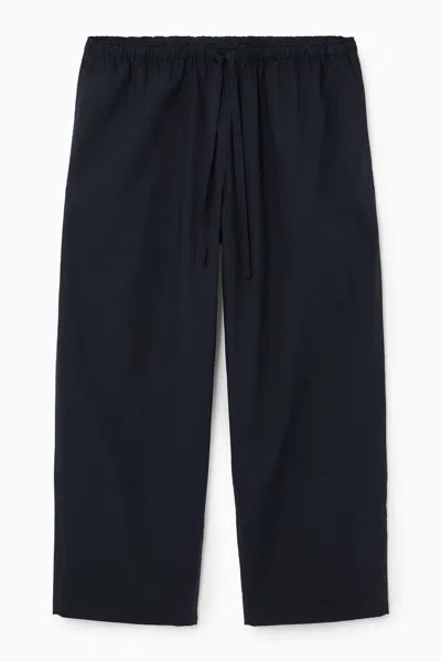 Cos Tapered Drawstring Cotton Trousers In Blue