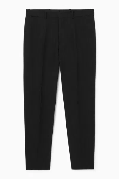 Cos Tapered Linen Trousers In Black