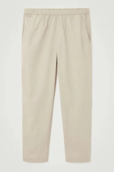 Cos Tapered Poplin Pull-on Trousers In Brown