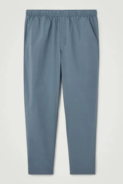 Cos Tapered Poplin Pull-on Trousers In Blue