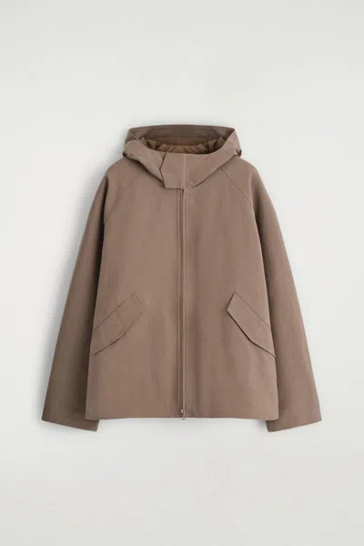 Cos Technical Cotton Hooded Jacket In Brown
