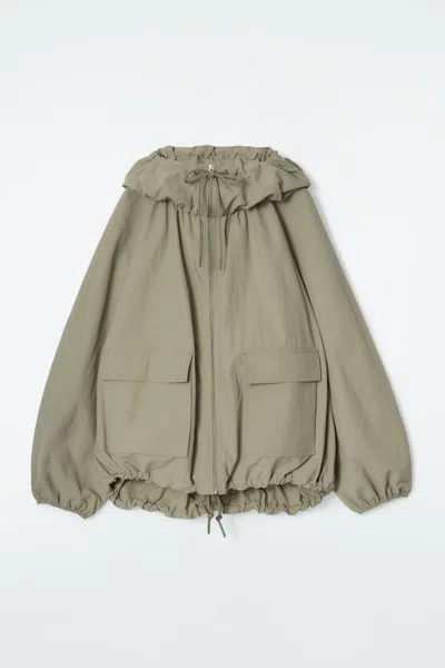 Cos Technical Hooded Parka Jacket In Brown