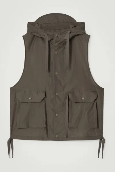 Cos Technical Nylon Hooded Gilet In Beige