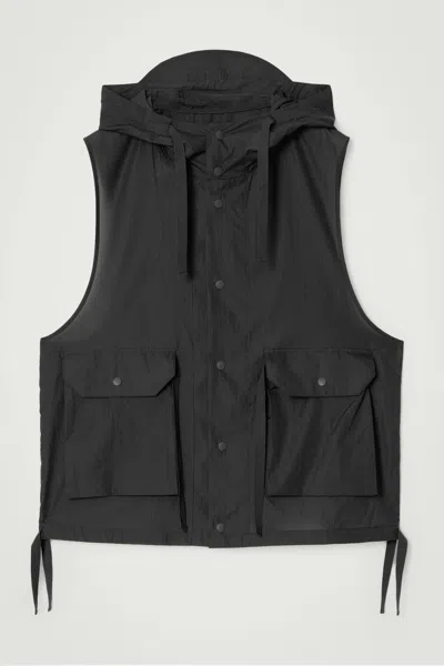 Cos Technical Nylon Hooded Gilet In Black