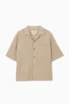 Cos Textured Camp-collar Shirt In Beige