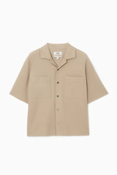 Cos Textured Camp-collar Shirt In Beige