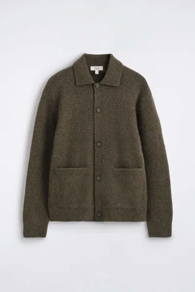 Cos Textured Collared Cardigan In Brown