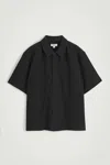 Cos Textured Cotton-jersey Zipped Shirt In Black