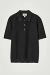 Cos Textured Knitted Cotton Polo Shirt In Black