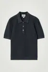 Cos Textured Knitted Cotton Polo Shirt In Blue